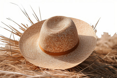 草堆上的帽子背景图片