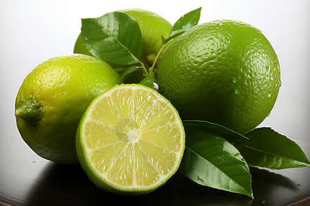 柠檬与绿叶清新夏日背景图片