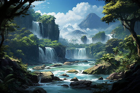 仙境瀑布背景图片