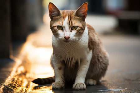 橙色绒毛猫瘦小的小猫背景