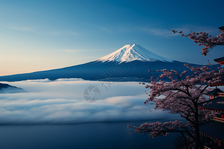日本美景阳光下的富士山背景