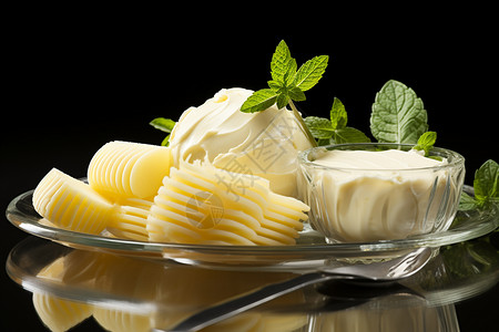 植物奶酪奶制品与植物黄油背景