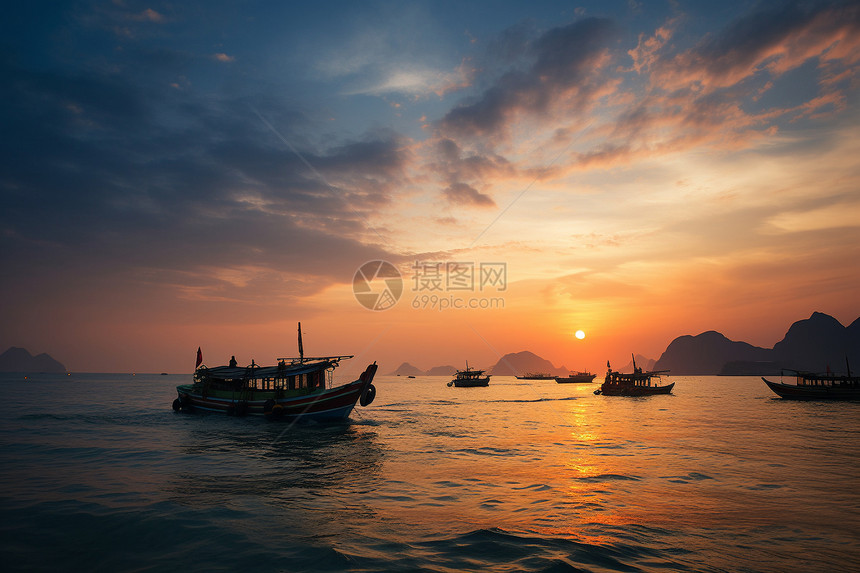 夏季日落海景图片