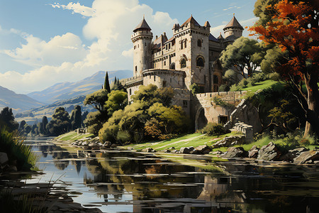 古堡风景画图片