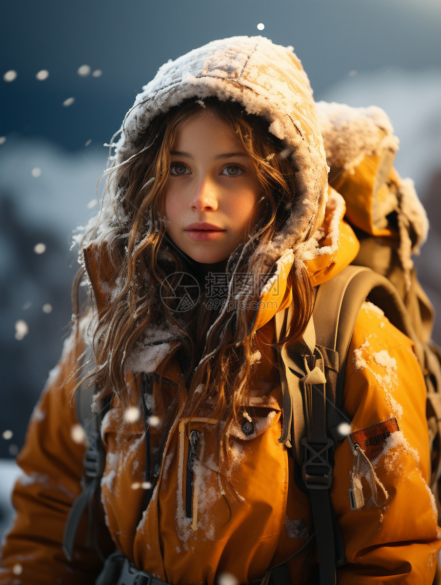 雪中的女孩图片
