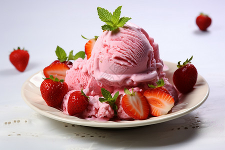 粉色冰激凌草莓冰淇淋背景