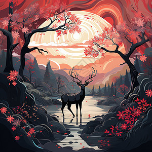 晨光中的森林之鹿背景图片