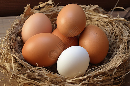 鸟巢中的一组鸡蛋（关键词中加上鸡蛋）图片