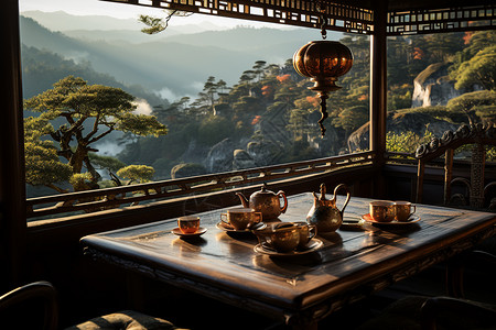 竹林中的茶屋图片