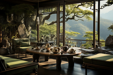 竹林外的茶屋高清图片