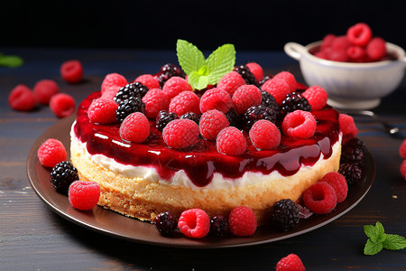 甜蜜蛋糕与浆果图片