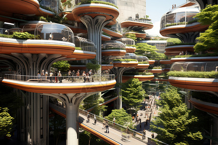 高大树木未来建筑设计图片