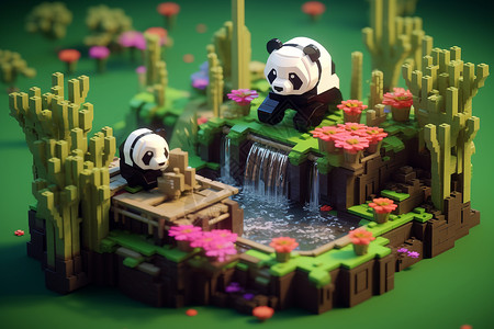 积木世界里的熊猫图片