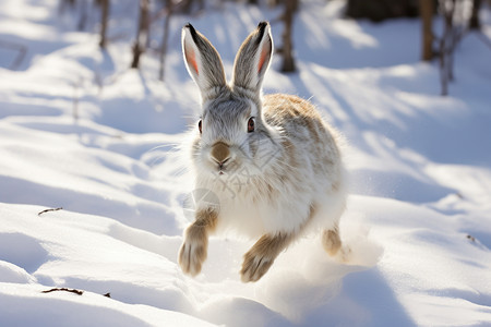 冬日森林中的白兔图片