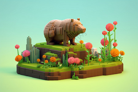 犀牛模型素材方块积木动物乐园背景