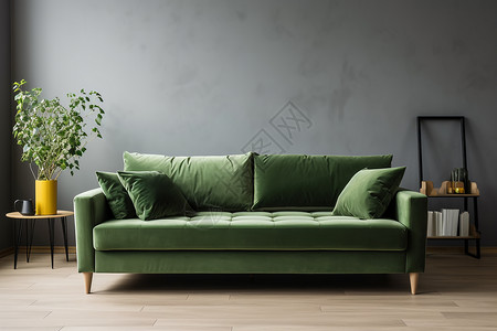 简约绿沙发旁的绿植图片