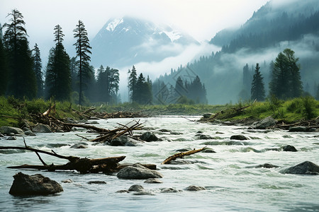 山脉下的河流背景图片