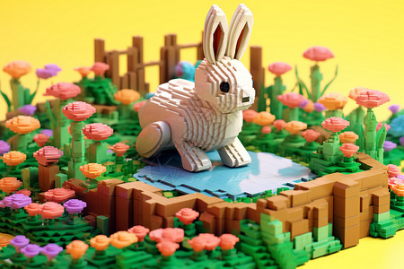 方块像素风格像素积木兔子背景