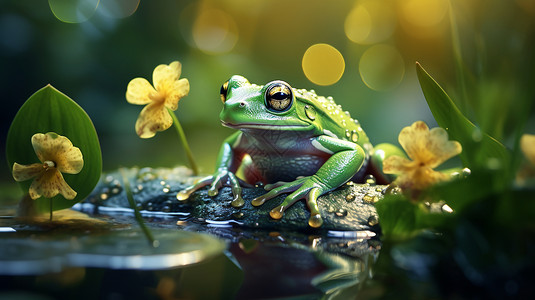 青蛙与睡莲叶图片
