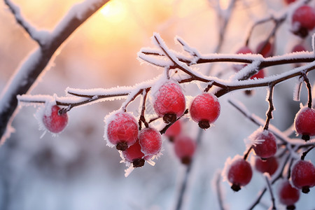 树枝上的雪山楂浆果高清图片