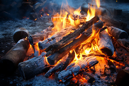 木灰纹燃烧的碳木火焰背景