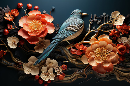 精美的花鸟刺绣背景图片
