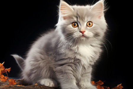 宝宝生物素材小白猫在木桌上背景