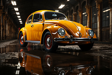 黄色的精美甲壳虫汽车背景图片