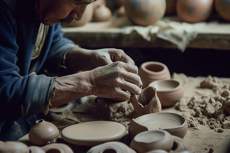 陶艺工作室陶艺工匠制作陶罐背景