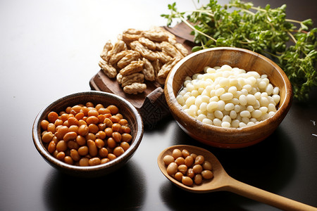 发酵的大豆日式纳豆白高清图片