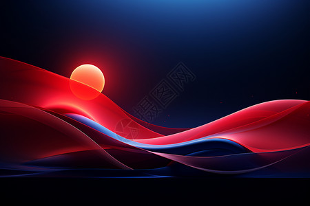 波纹元素蓝色和红色的波浪插画