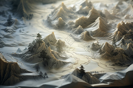 山间景色山间雪景立体设计图片