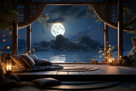烛莓月光下的风景插画