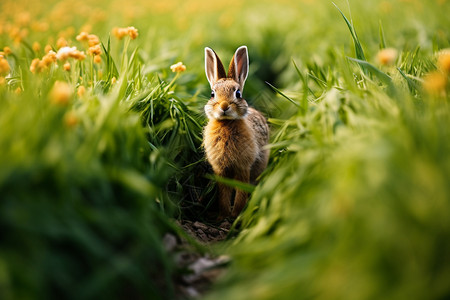 草地上小黑兔一只灰兔背景
