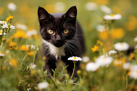 小猫和小花背景图片