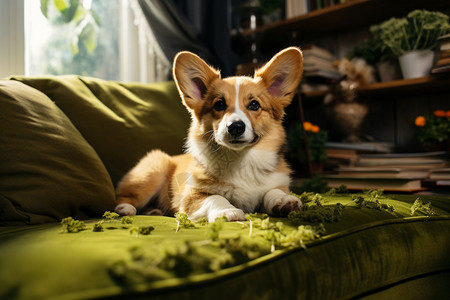 沙发上的小狗图片