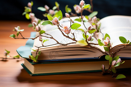 樱花和书本背景图片