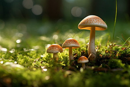 菌类大自然青苔上生长的蘑菇背景