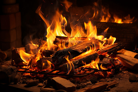 壁炉中的明亮火焰图片