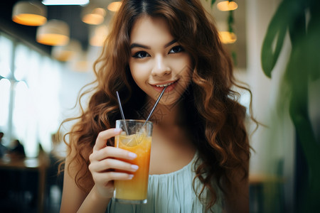 女性手持饮料图片