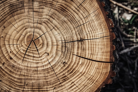 「圆形木材切割花纹的木桩」图片