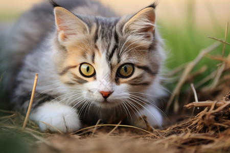 户外好奇可爱的小猫图片