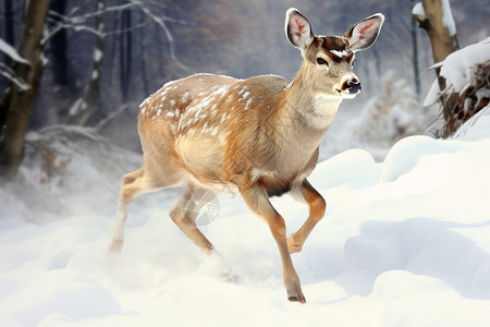 雪地中的梅花鹿图片