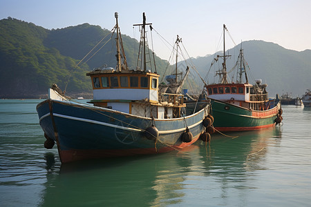 水面上行驶的渔船图片