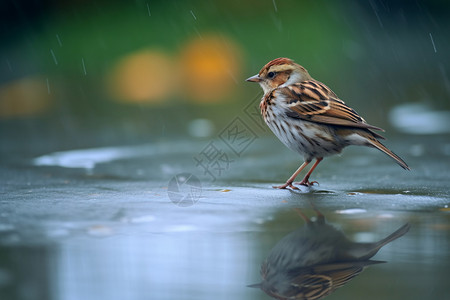 在细雨中的雀鸟图片