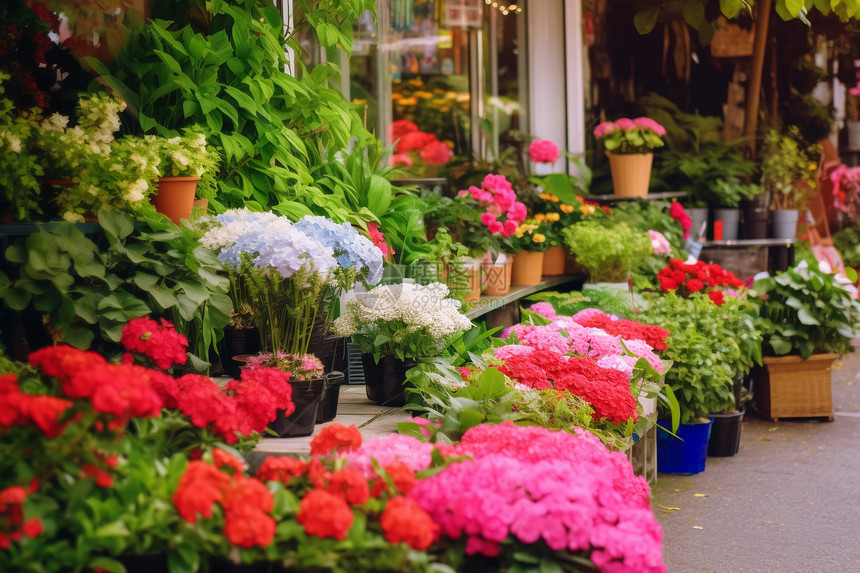 花店门口展示的花束图片