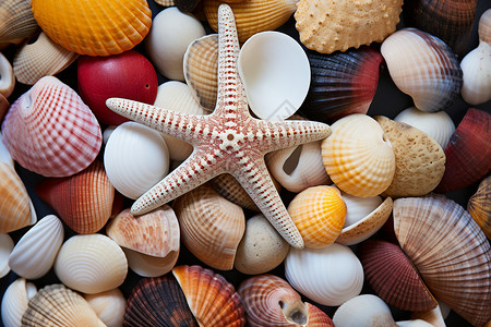 海滩上光滑的贝壳背景图片
