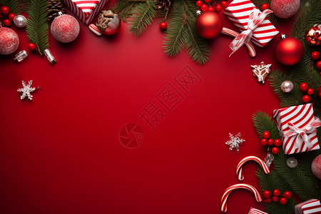 红色背景上的圣诞装饰背景图片