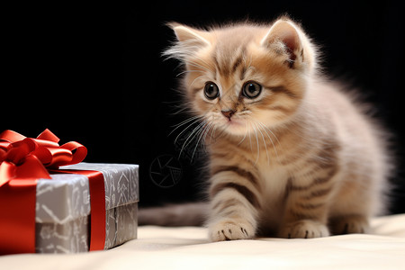 礼物旁的小奶猫图片