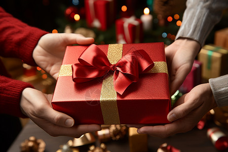 包装盒设捧在手心的圣诞礼物背景
